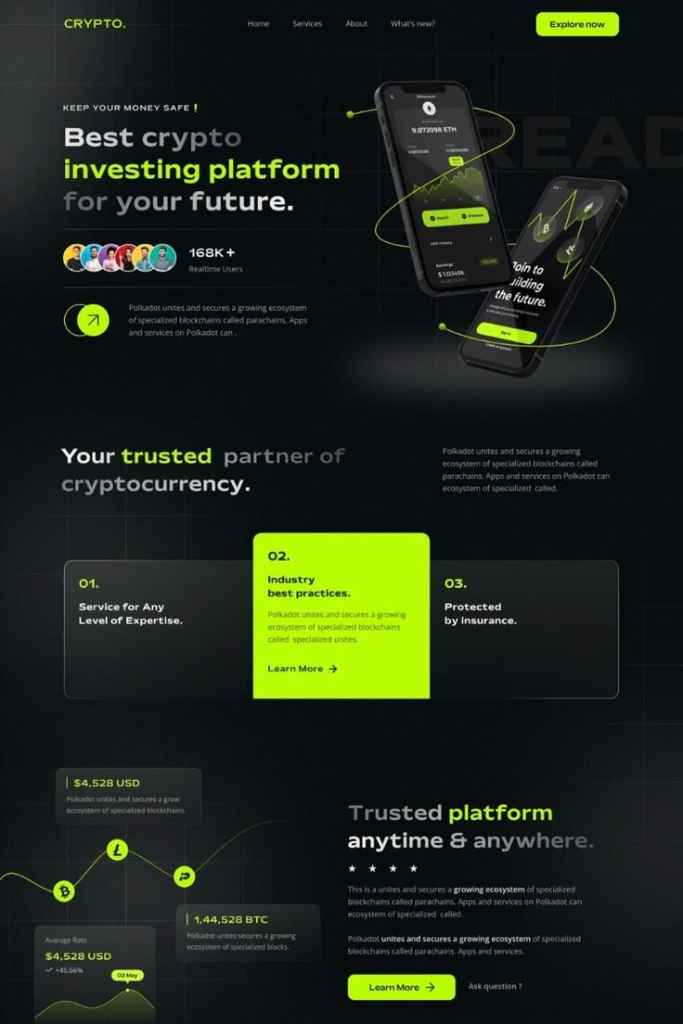 CRYPTO, Landing page design